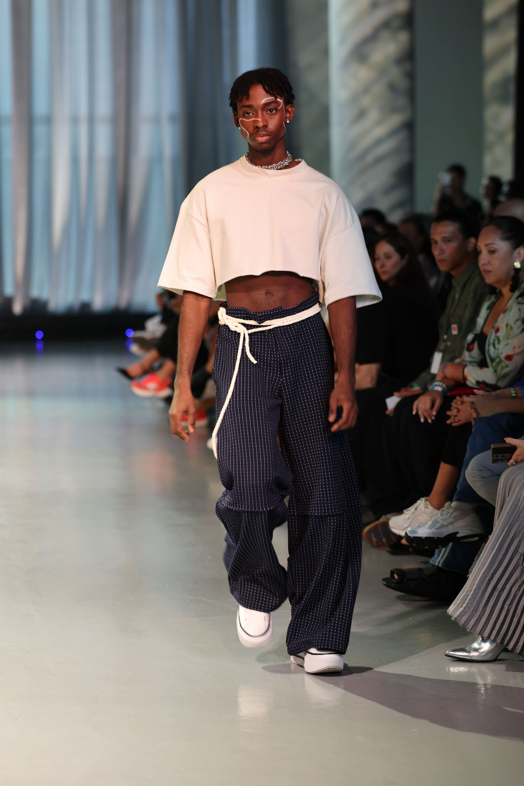 Embroidered Navy Palazzo